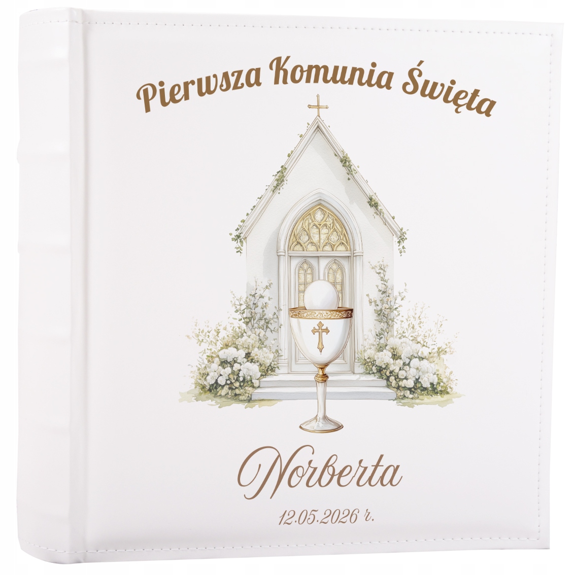 Duży album na zdjęcia komunijne 100 stron kremowych pamiątka prezent nadruk