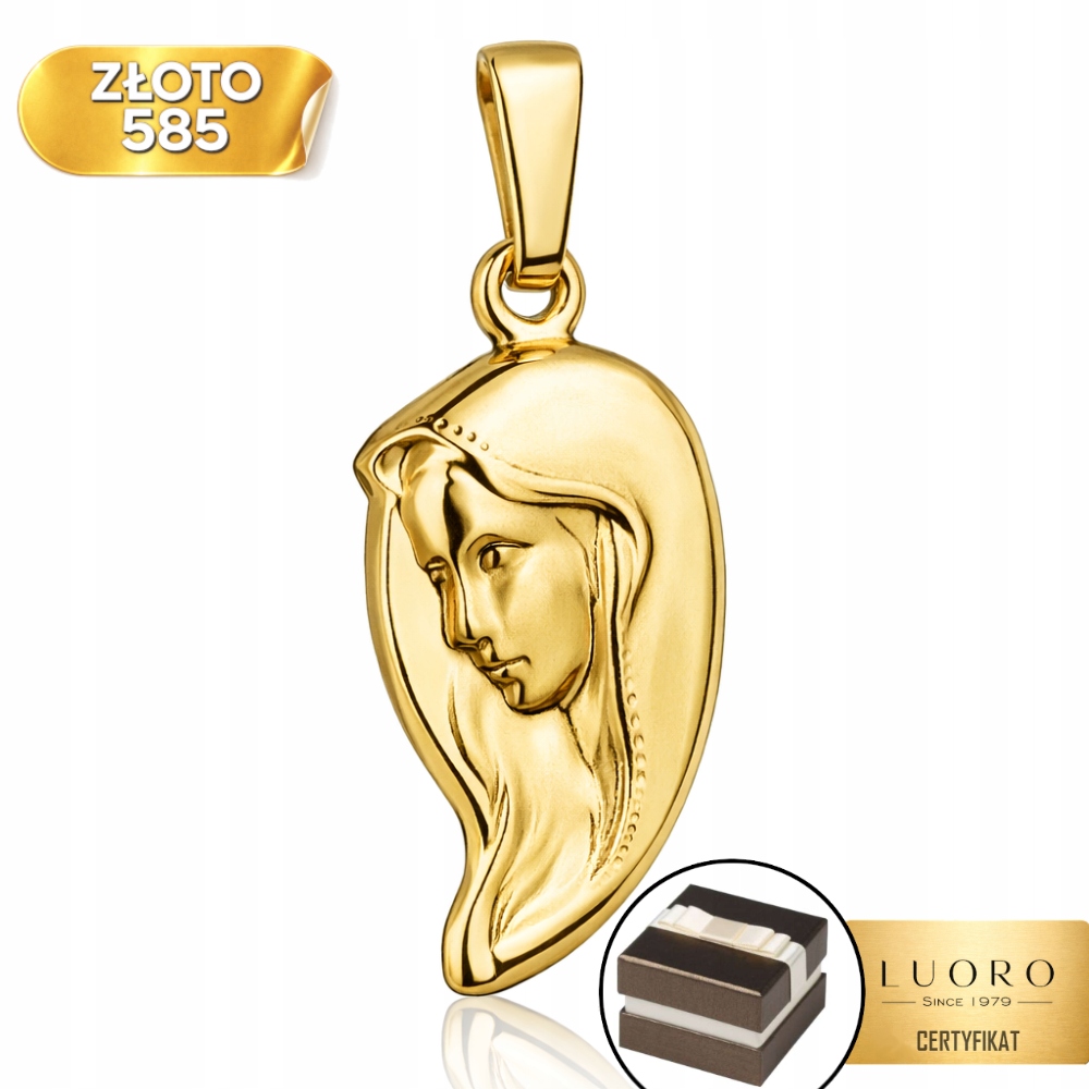 Zlatý Medailon 585 14K Obraz Panny Marie 2,5 CM Elegantní Dárek