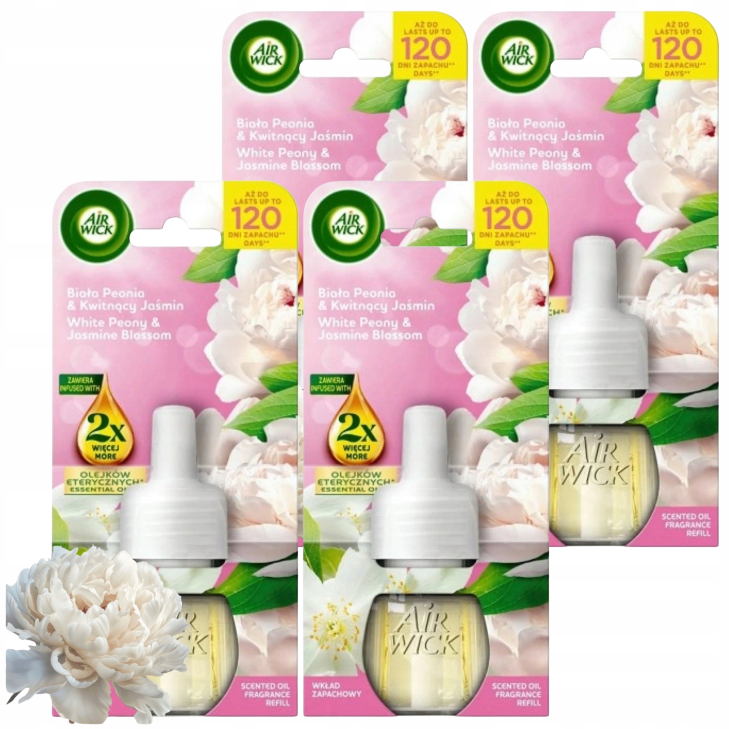 Air Wick Náplň do osvěžovače vzduchu Bílá pivoňka Kvetoucí jasmín 4x19 ml