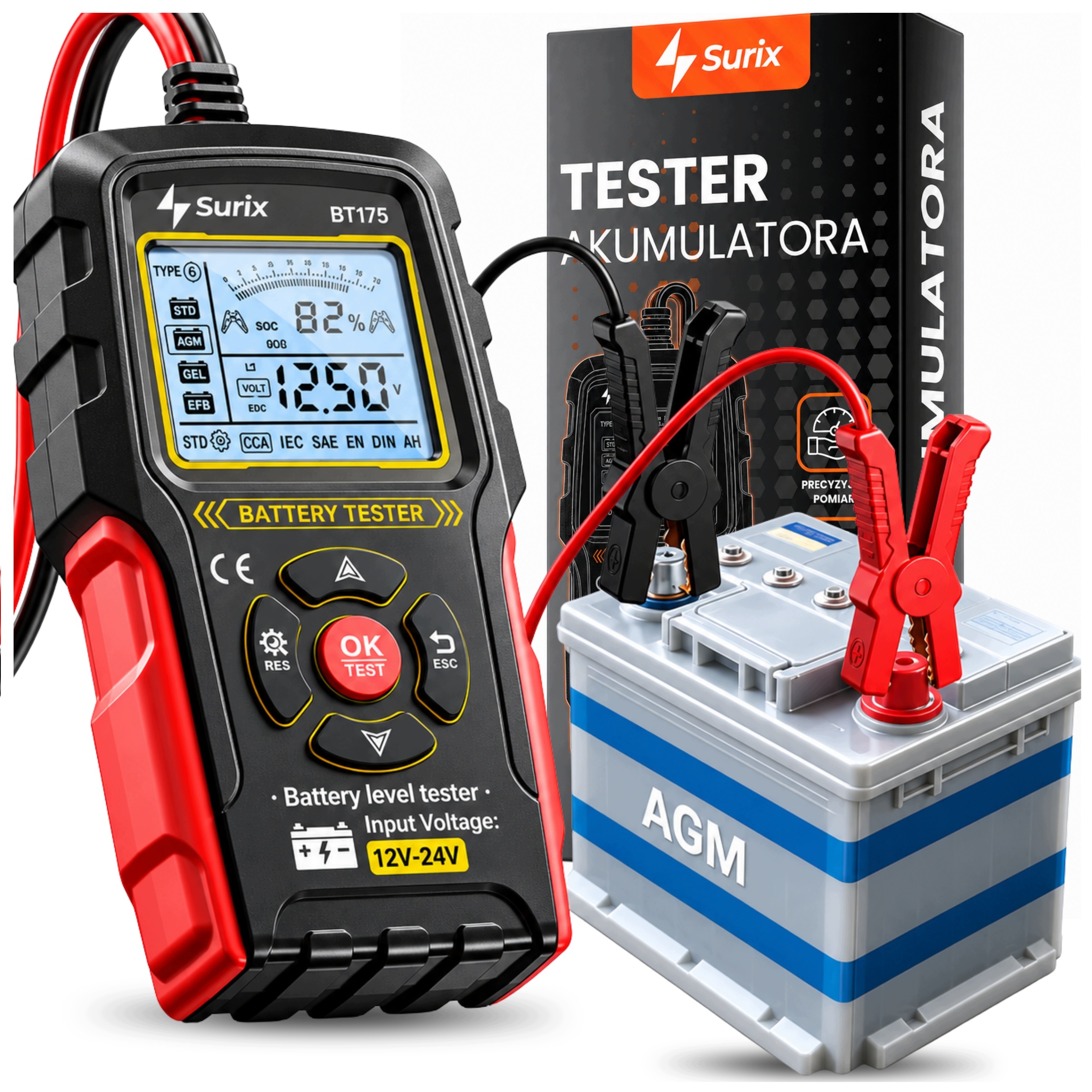 Tester Akumulatora 12V 24V Analizator Tester Baterii Samochodowej Surix 175