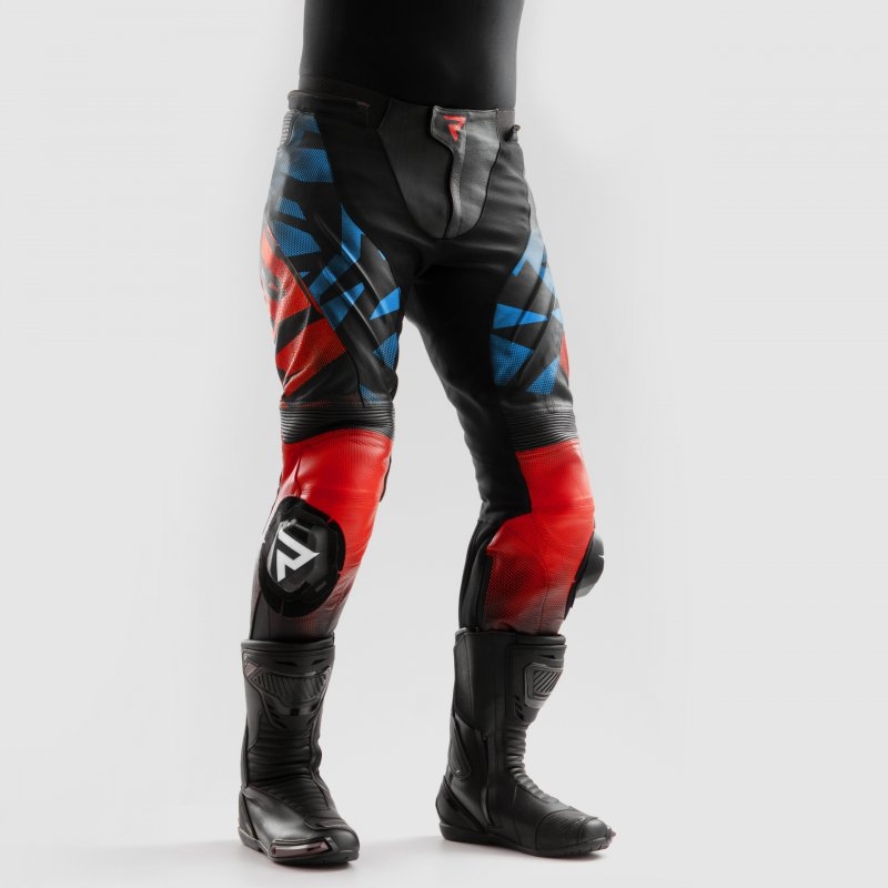 Kožené Motocyklové Nohavice Rebelhorn Inferno Black Blue White Red 60