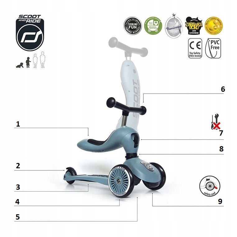 SCOOTANDRIDE HIGHWAYKICK 1 HULAJNOGA 2w1 JEŹDZIK 12M+ STEEL Marka Scoot and Ride
