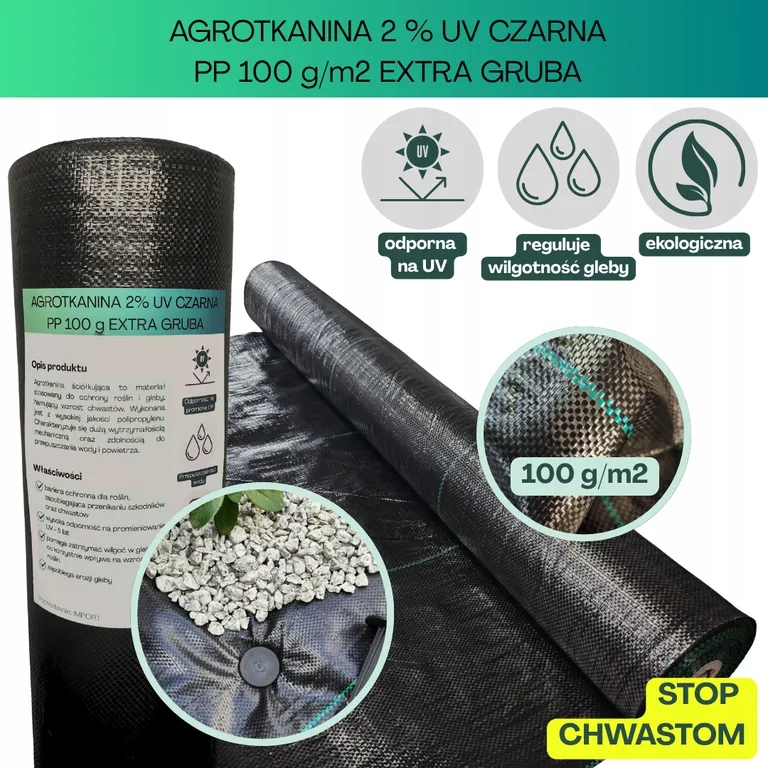 Agrotkanina czarna 100g Extra gruba mata na chwasty Uv 1x50m