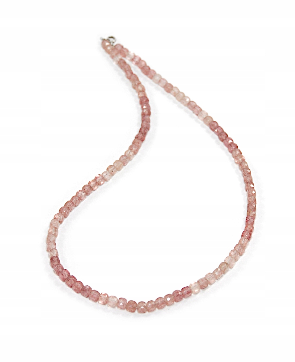 Přírodní náhrdelník Jahodový Křemen fazetované kostky 4 mm stříbro 925