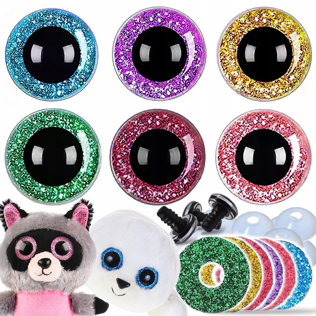 KOLOROWE BEZPIECZNE OCZY OCZKA DO MASKOTEK ZABAWEK ZESTAW 60 SZT ETUI