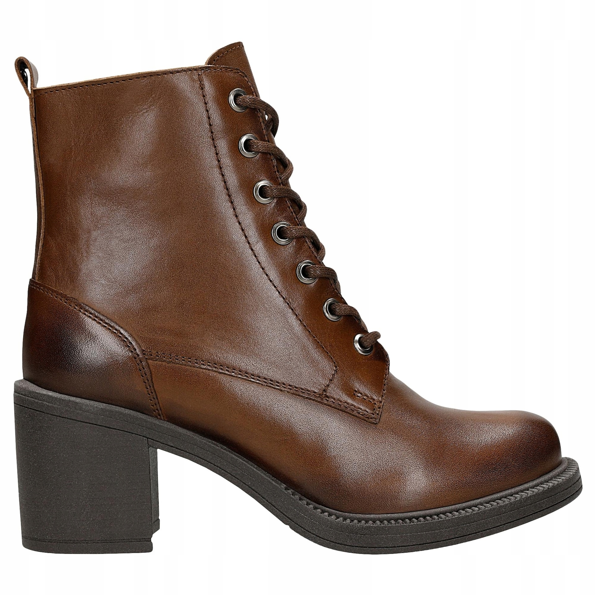 Tmavě hnědé dámské kožené boty na podpatku, velikost vel.