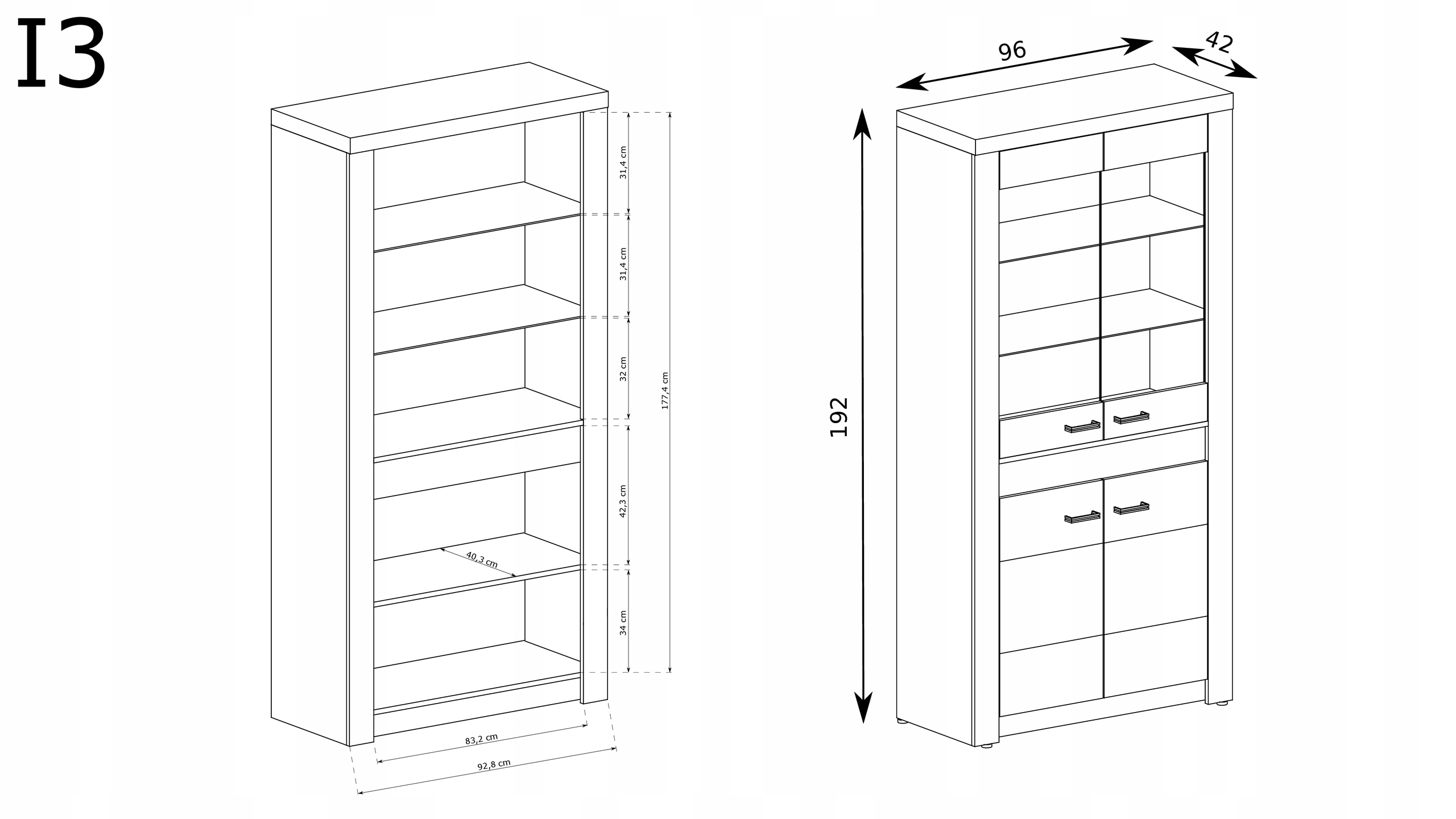 WITRYNA duża do salonu 96 cm INDIANAPOLIS I-3 KRAFT BIAŁY Marka Pro-S
