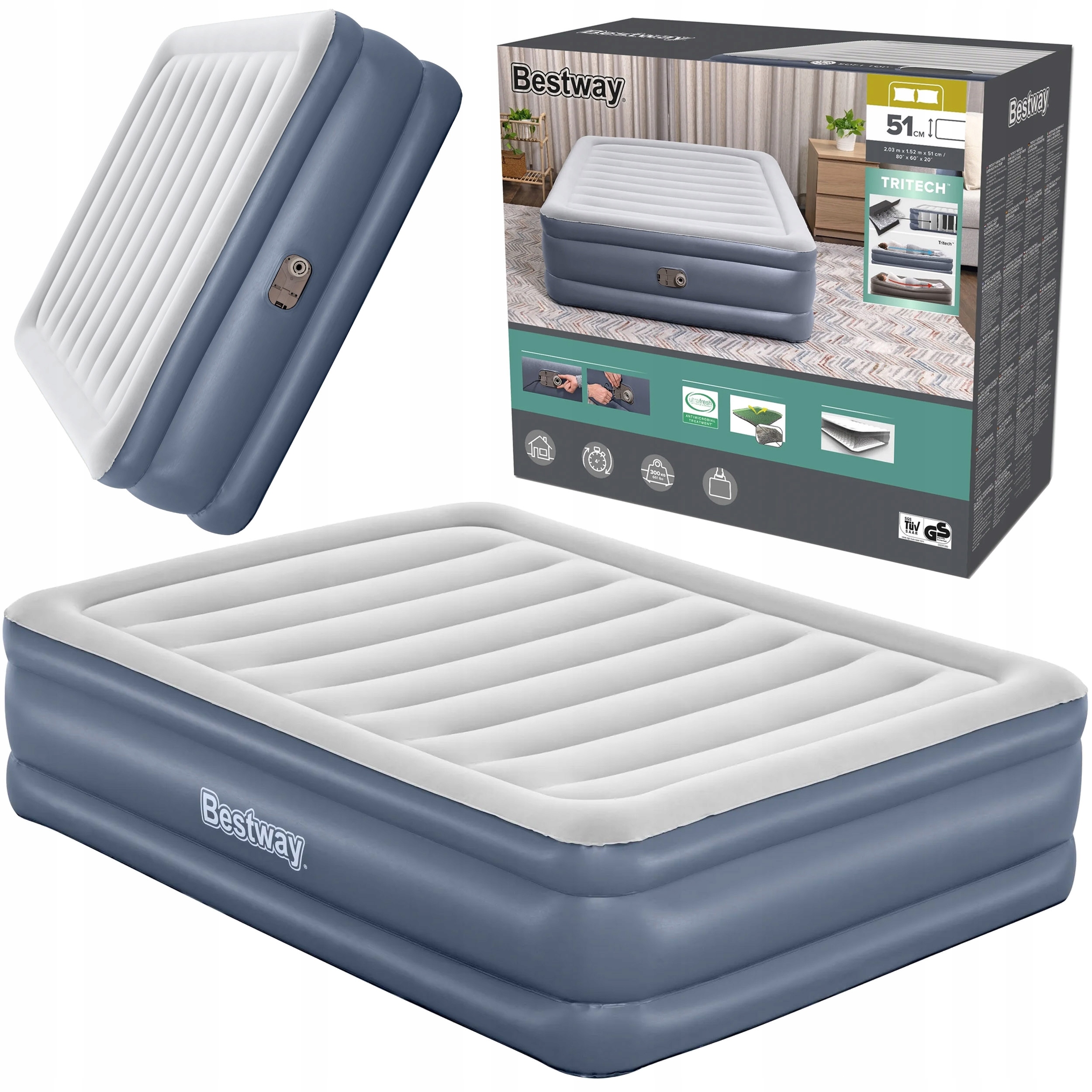 Materac Dmuchany Dwuosobowy Z Pompką Zintegrowaną Tritech 6713I Bestway