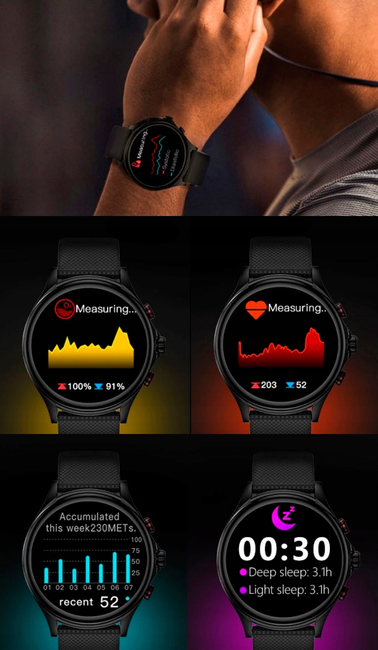 SMARTWATCH ZEGAREK SPORTOWY ROZMOWY MĘSKI SMART WATCH SPORT PULS PULSOMETR Kolor czarny