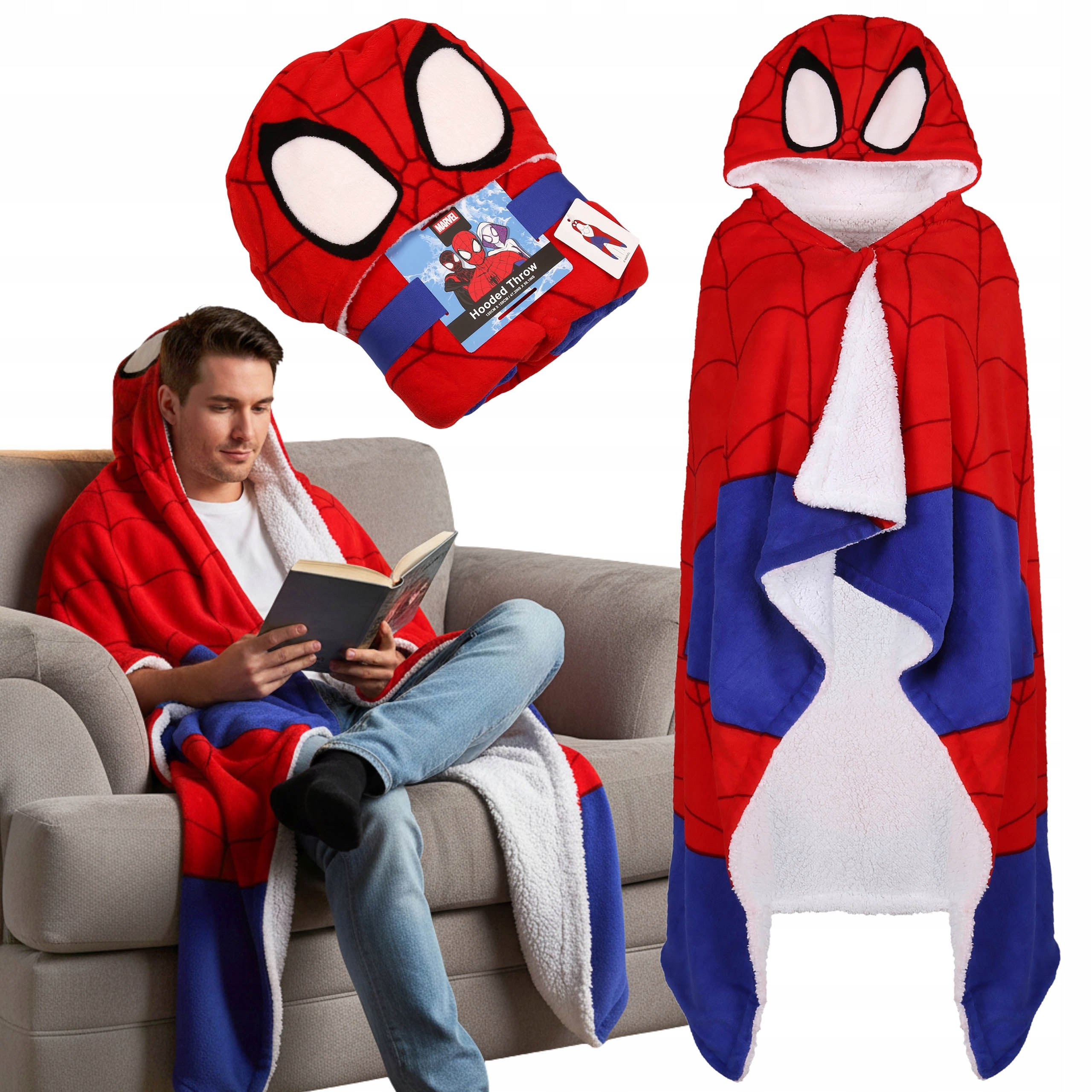 Marvel Spider-Man Młodzieżowy koc kaptur Kocobluza Sherpa 120x150