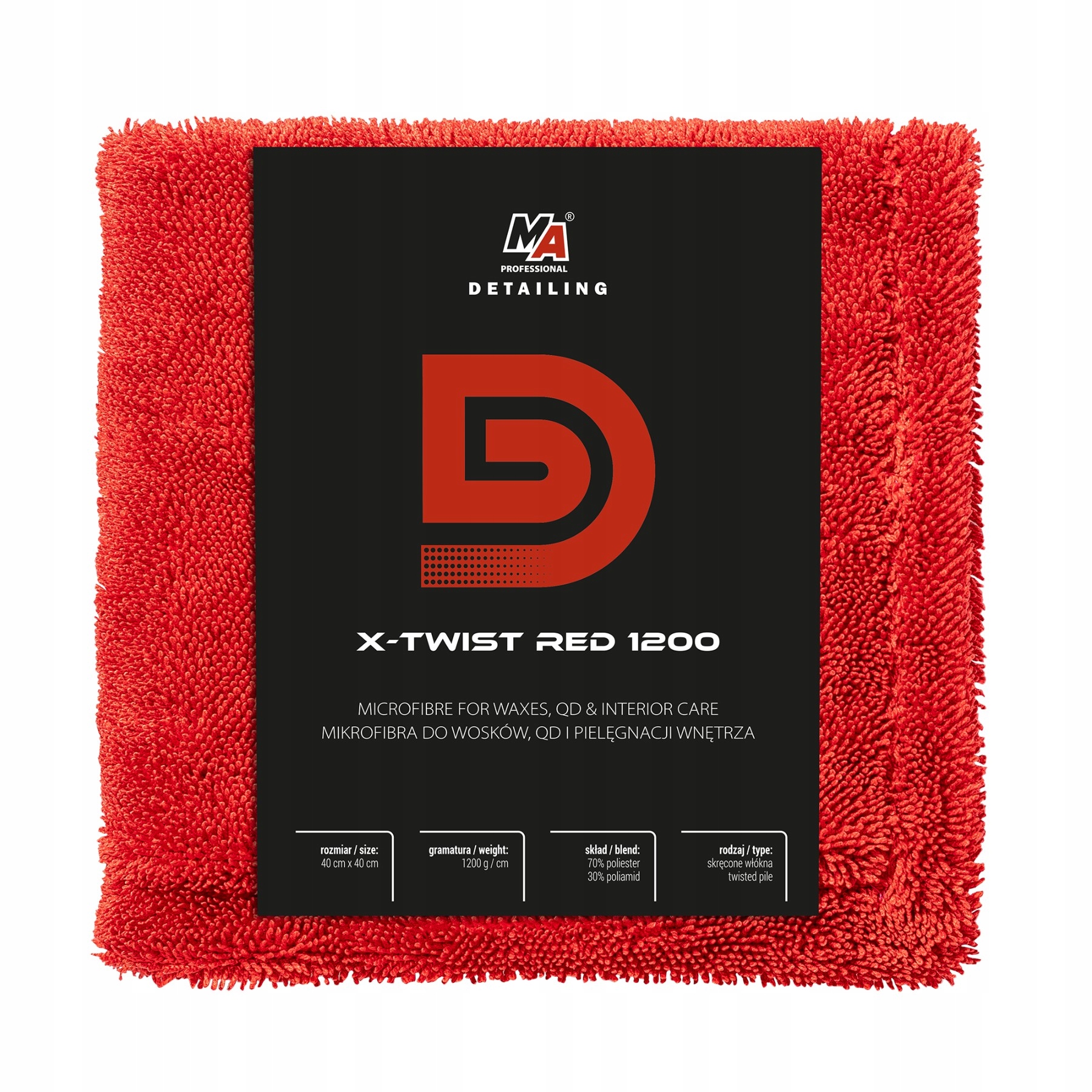 X-twist Red 1200GSM Mikrofibra Do Wosków, Qd I Pielęgnacji Wnętrza 40x40