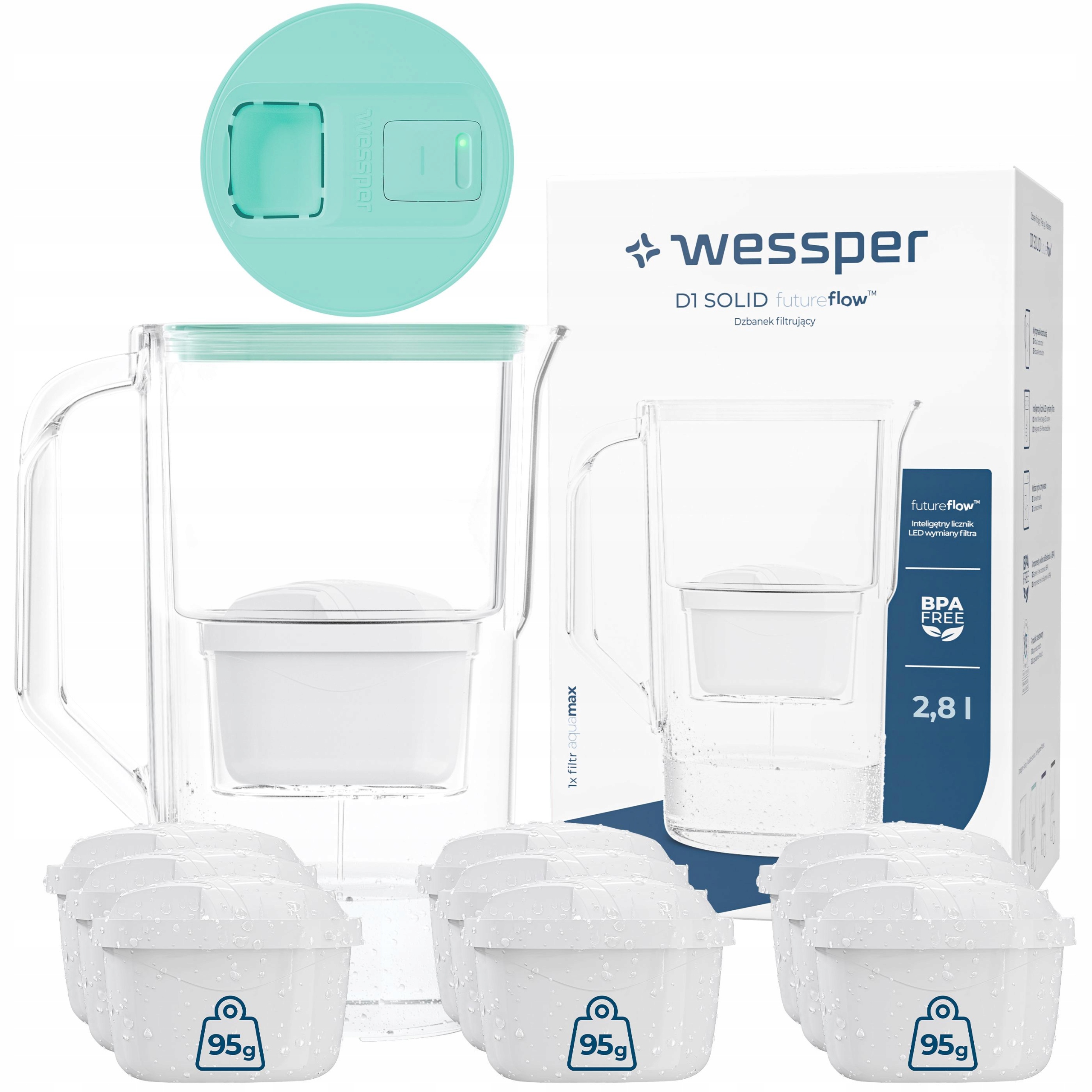 Filtrační konvice s Led počítadlem Wessper D1 Solid 2,8 aquamax 10 filtrů