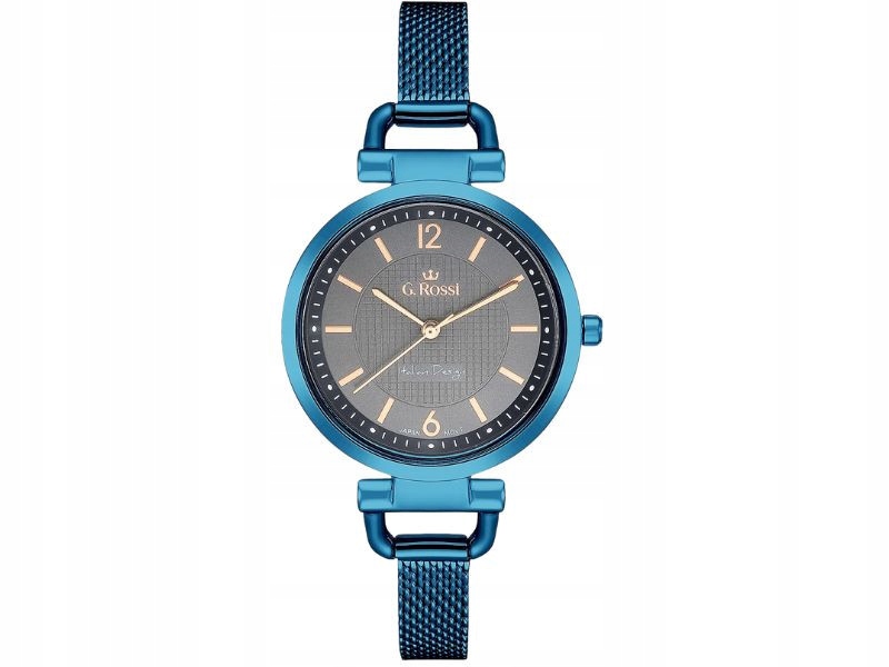 Dámské hodinky na modrém náramku s černým ciferníkem, tenký náramek