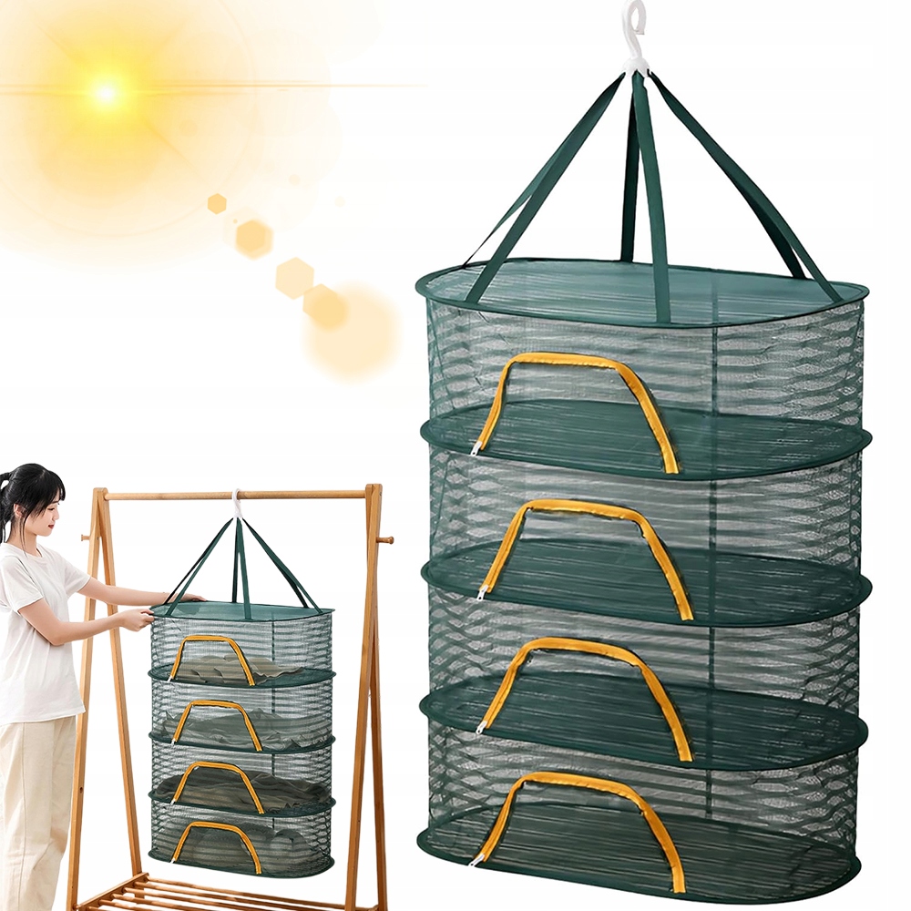Závěsná Sušička 4 Vrstvy 60 CM Bylinky Ovoce Houby Bylinky Prodyšná