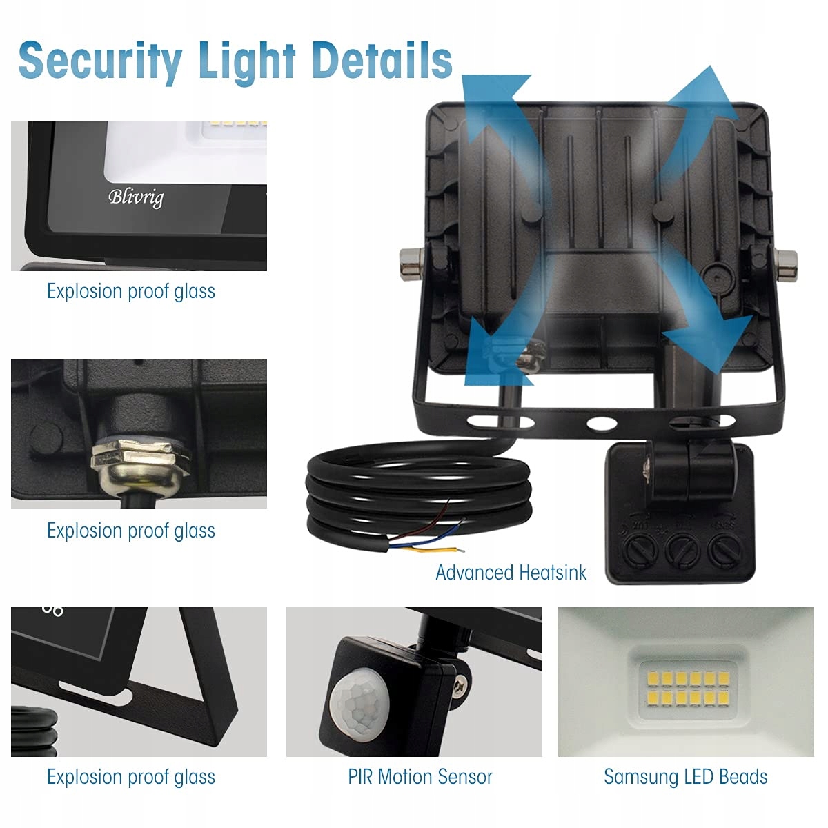 Reflektor LED Czujnik Ruchu Zewnętrzny Mocny Garaż 50W IP66 TOOBETTP — miniatura 6