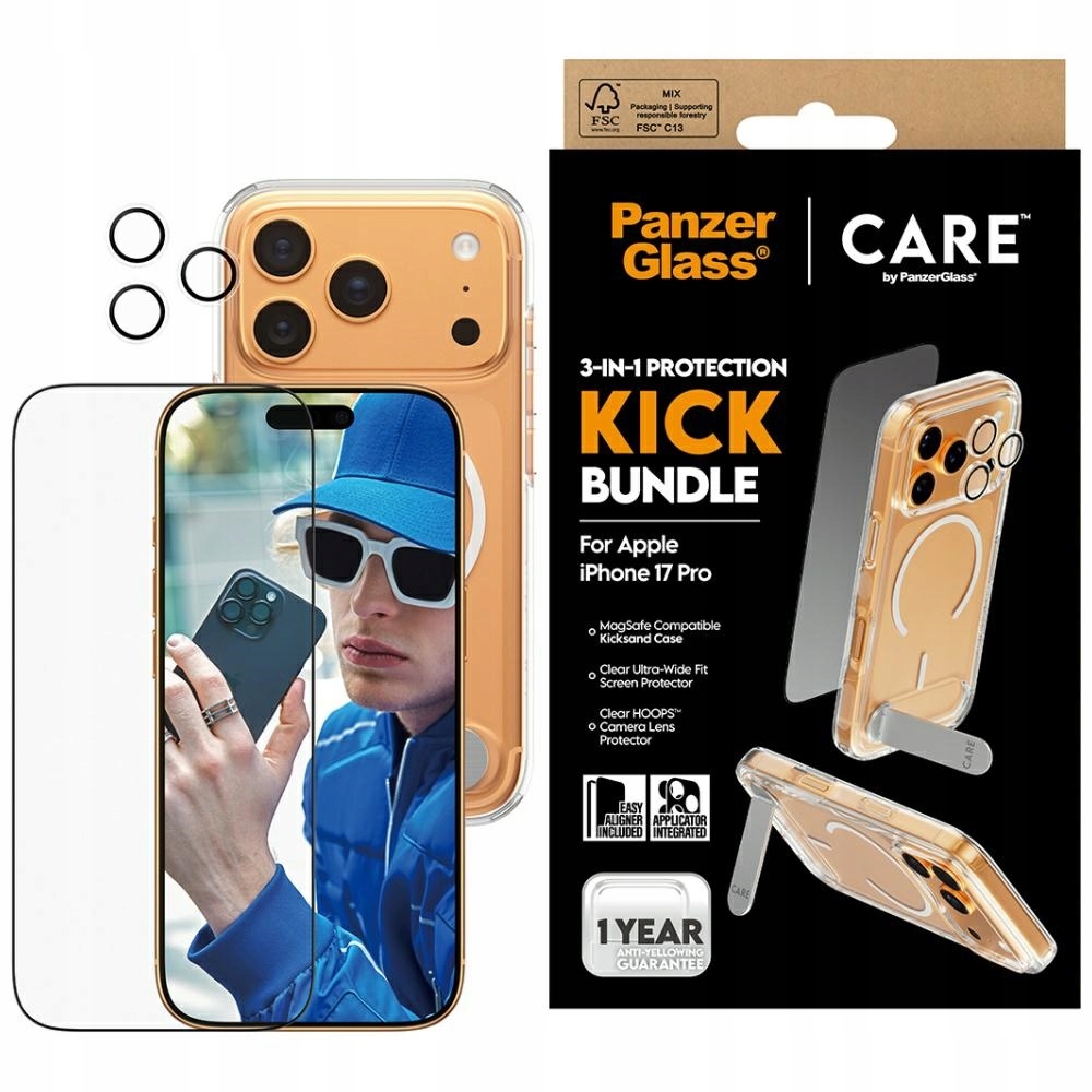 Ochranná sada Care od PanzerGlass Funkce Kick 3v1 Pouzdro+Sklo+Lens d