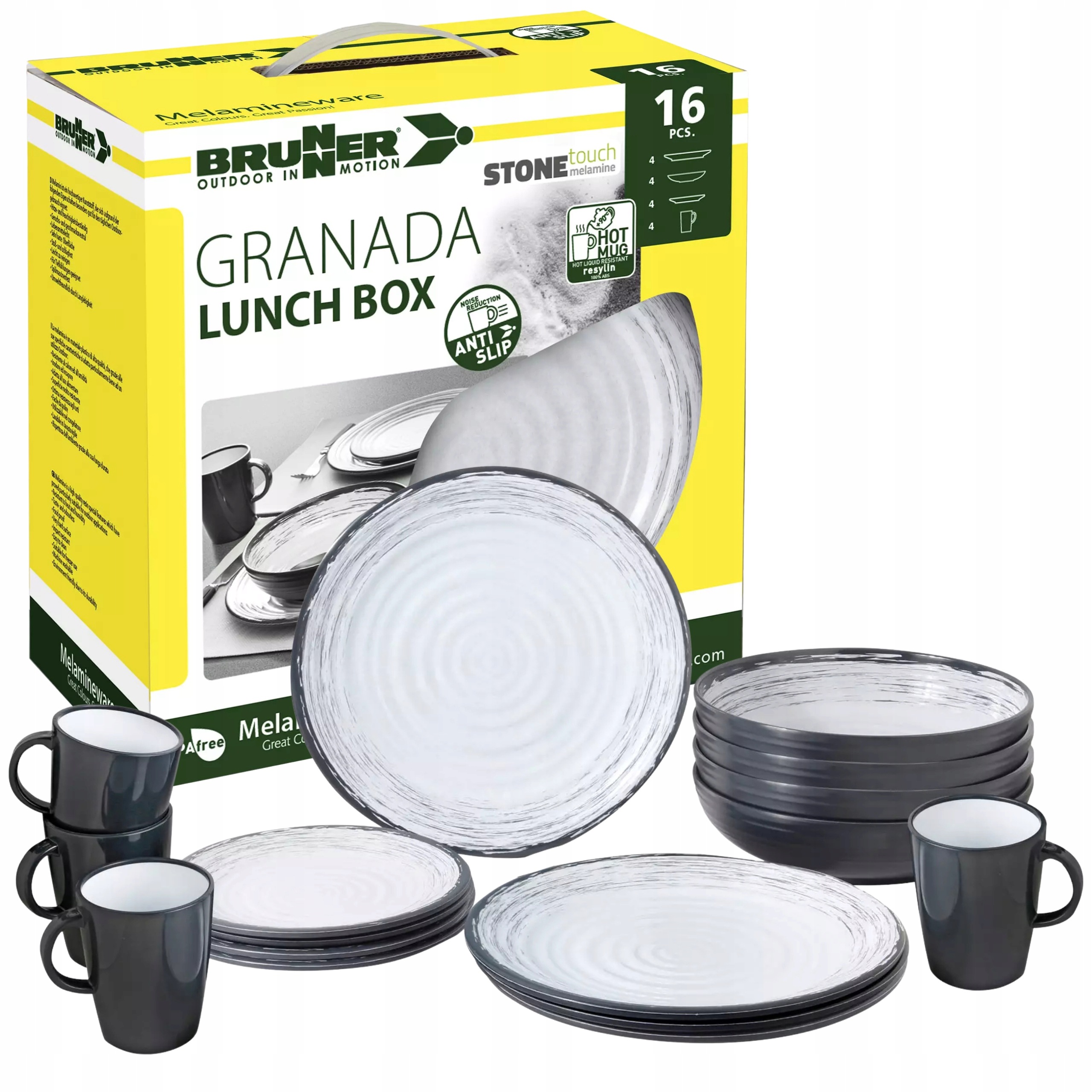 Zestaw obiadowy Granada Lunch Box 16 el melamina Antislip 4 osób camping