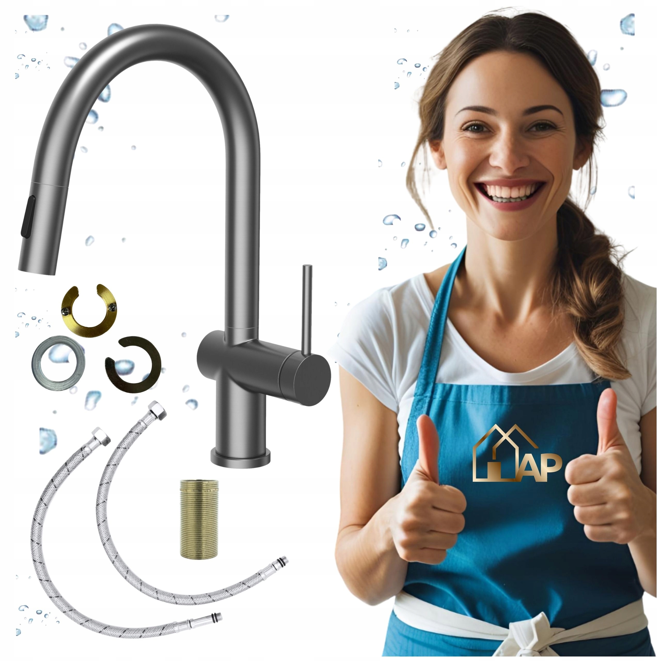 Kuchynská batéria s výsuvným výtokom Gun Metal Dvojfunkčná kuchynská vodovodná batéria