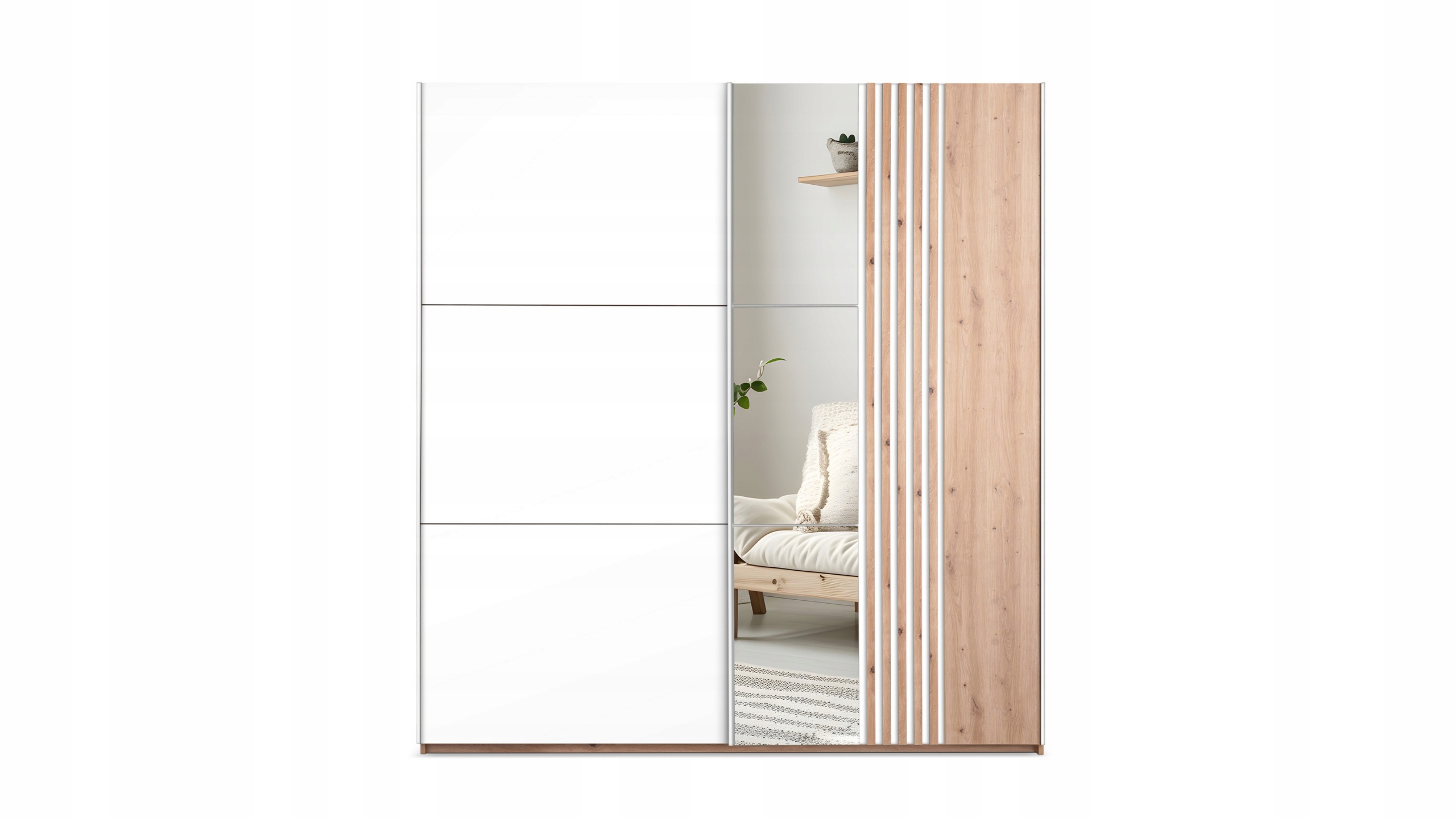 Skříň 203 cm se zrcadlem Posuvné dveře Bílá