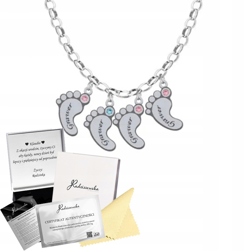 Stříbrný náhrdelník s nožičkami Jméno dítěte Řetízek pro maminku Gravírování