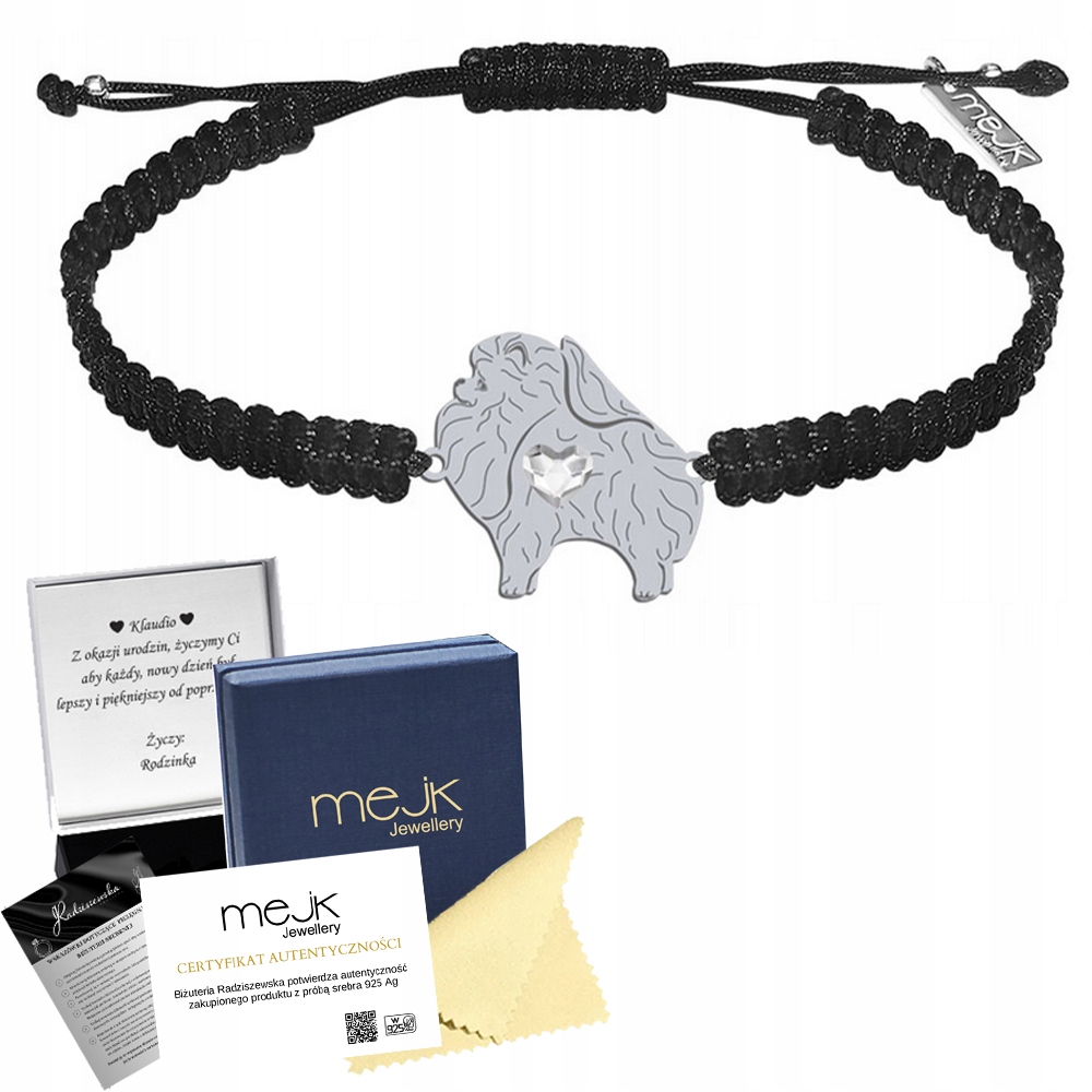 Stříbrný náramek Miniaturní špic 925 Dárek Šperky Makramé Gravírování