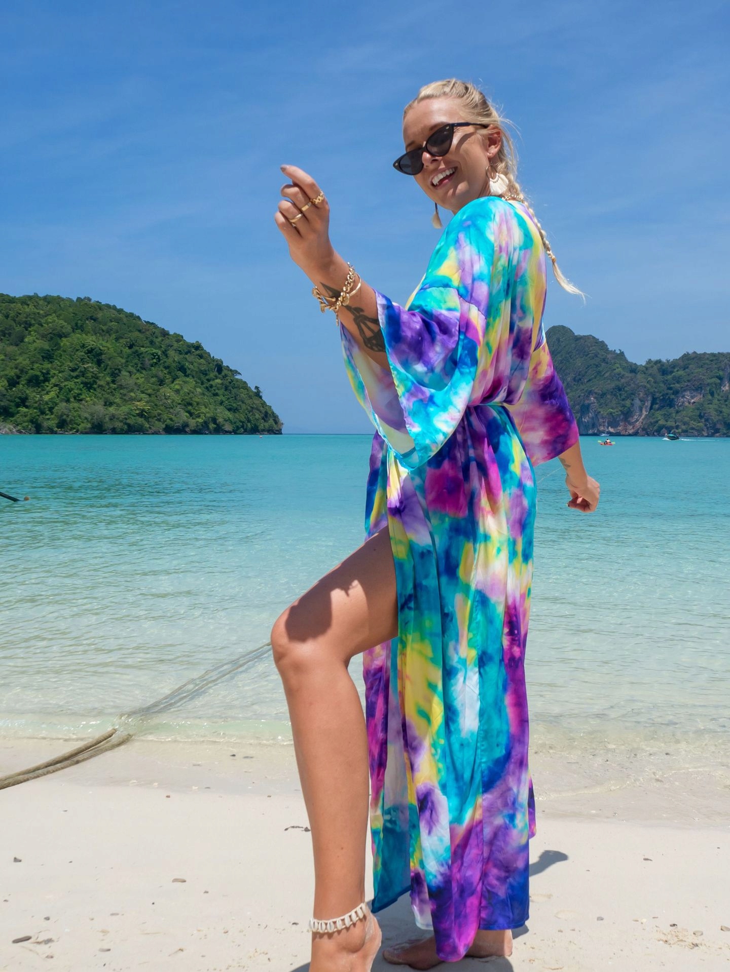 PAREO na plażę ZWIEWNA sukienka długa narzutka LETNIA tunika damska BOHO Wzór dominujący bez wzoru