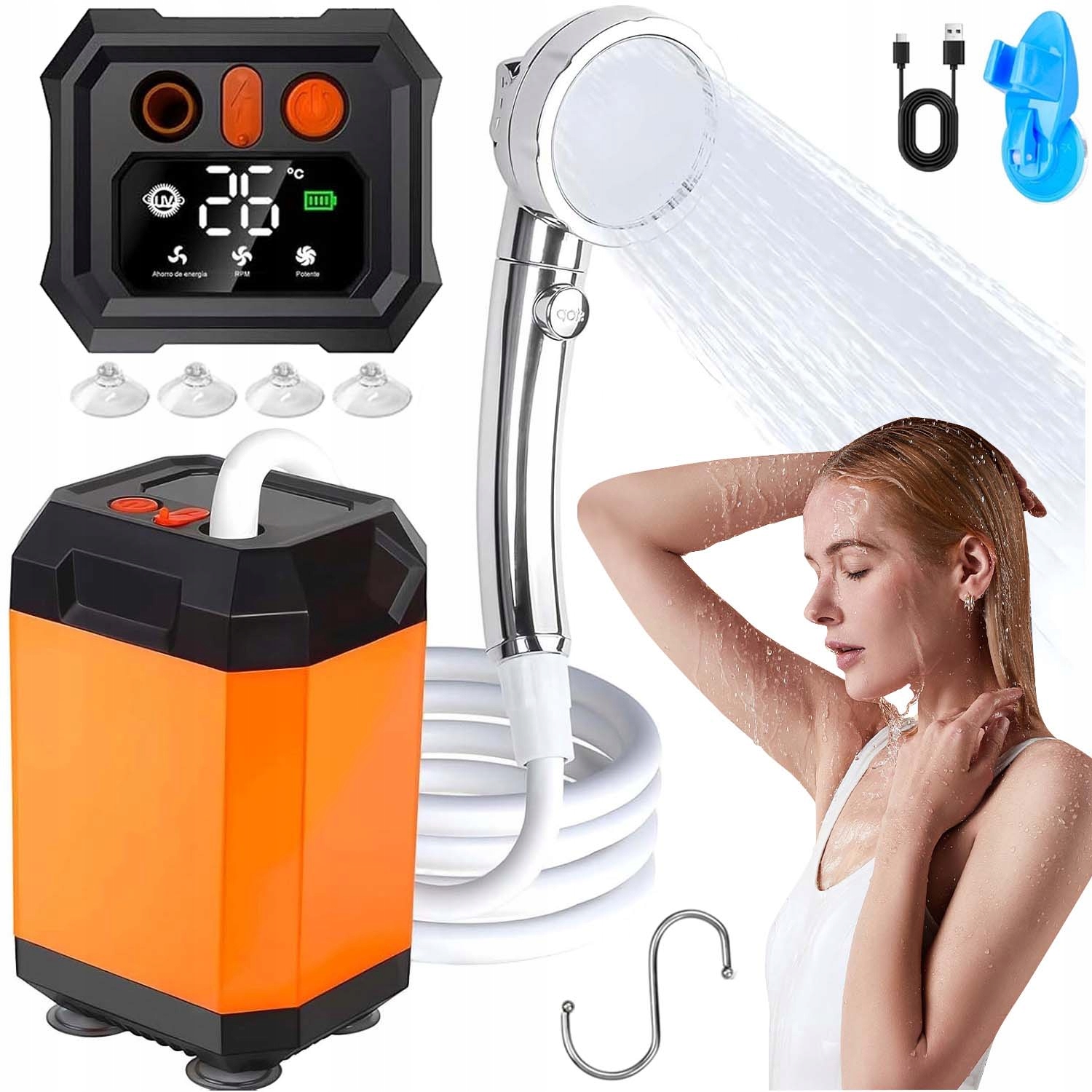 Prysznic Przenośny Turystyczny Wodoodporny Wbudowana Lampa Uv 5400MAH Usb
