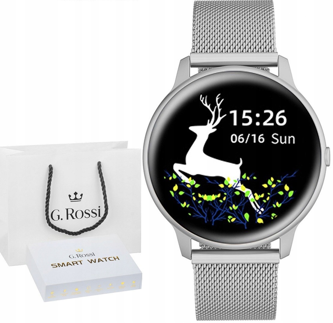 ZEGAREK SMARTWATCH DAMSKI G. ROSSI SREBRNY ELEGANCKI NA PREZENT + TOREBKA