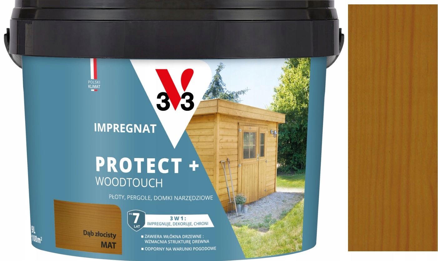 V33 Protect Woodtouch 3W1 Impregnat Do Drewna Dąb Złocisty Mat 9L
