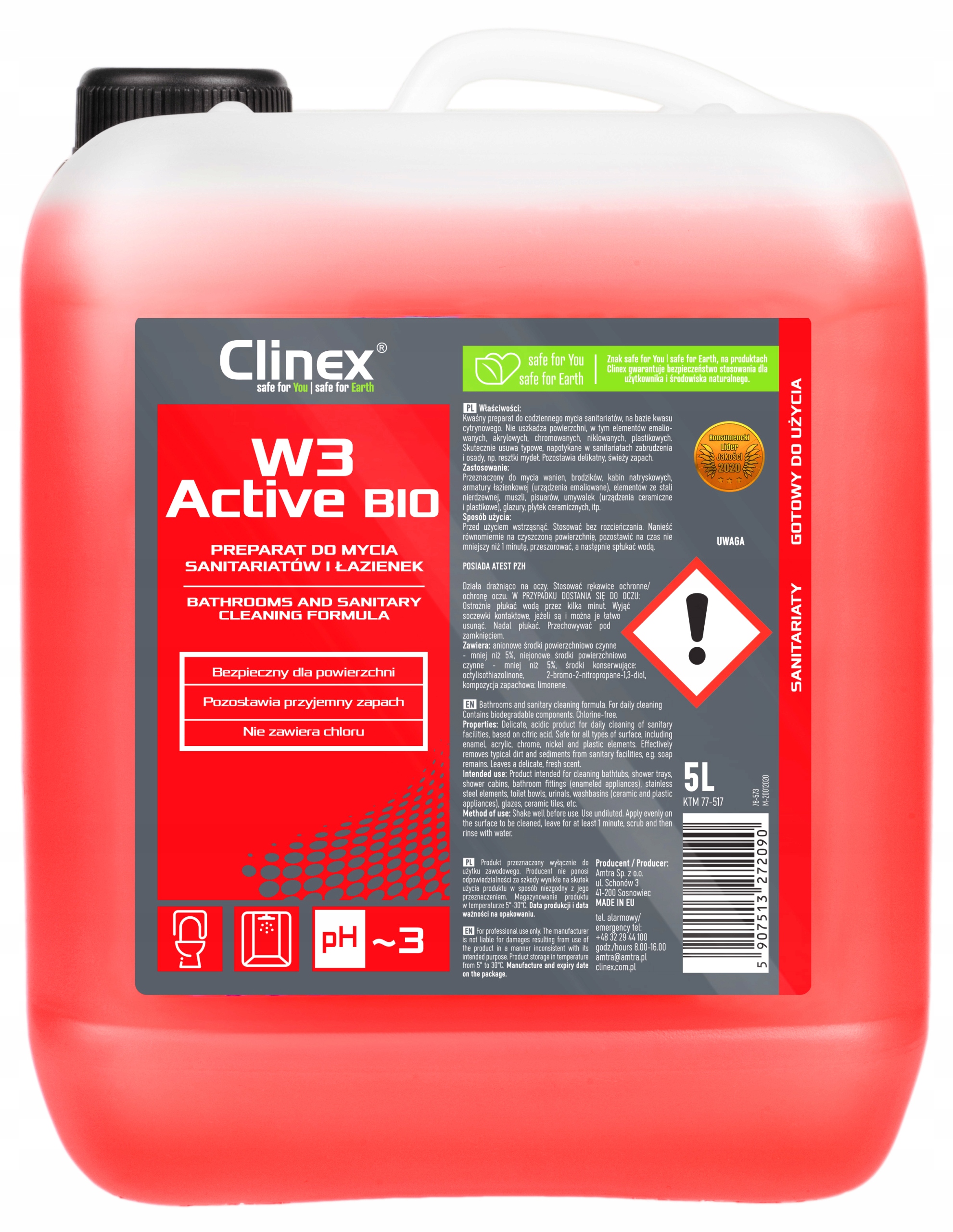 Levně Clinex W3 Active Bio Na Mytí Van Armatur 5L