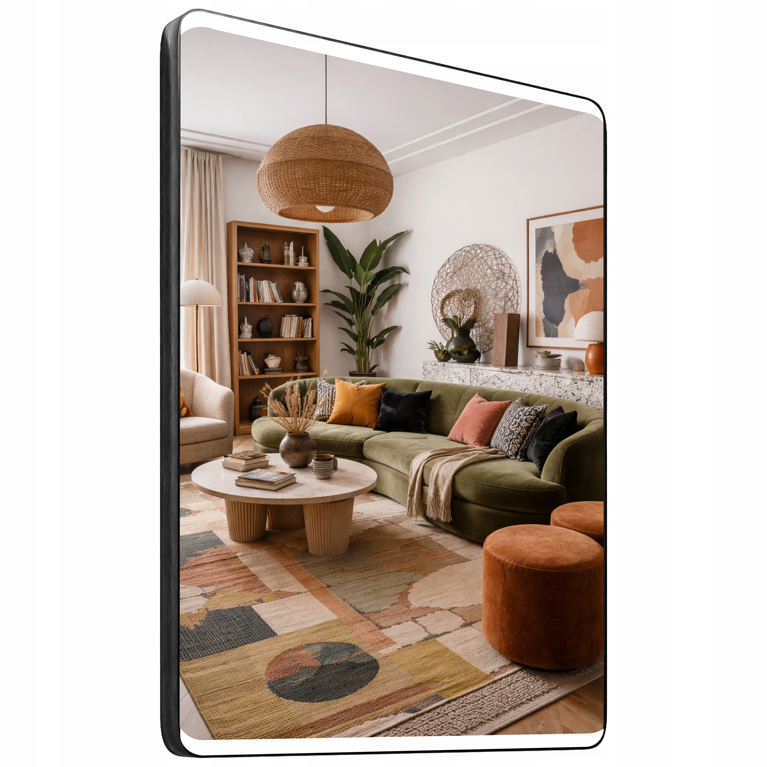 Obdĺžnikové Zrkadlo Zaoblené 60x120 Hliníkový Podsvietený Rám Loft