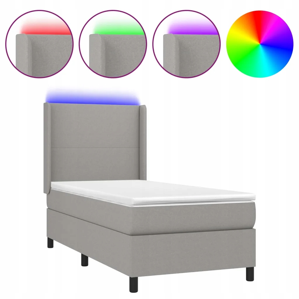 Kontinentální postel světle šedá s matrací 90 x 200 cm a Led diodami