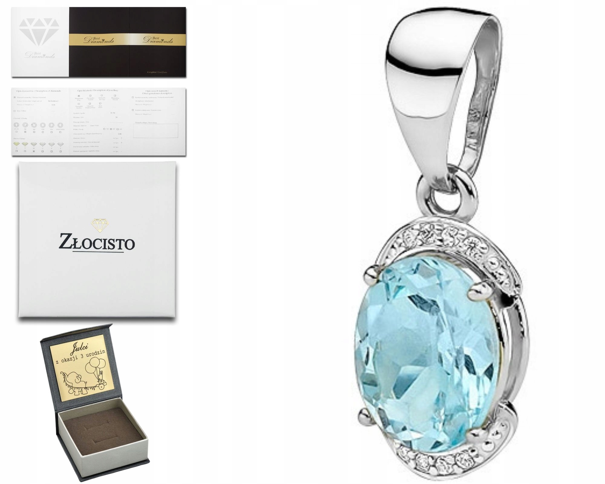 Bílý Zlatý Přívěsek S Briliantem Topaz Přívěsek