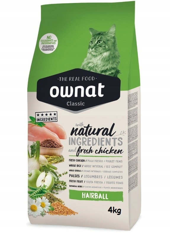 Ownat Cat Hairball 4kg Odkłaczająca Sucha karma dla kota