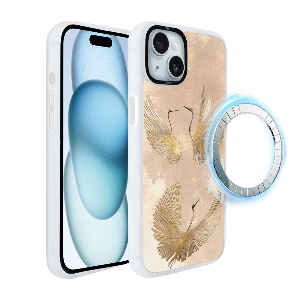 Pouzdro pro iPhone 15 Plus Ibizu DropGuard Matt s MagSafe, Zlaté jeřáby
