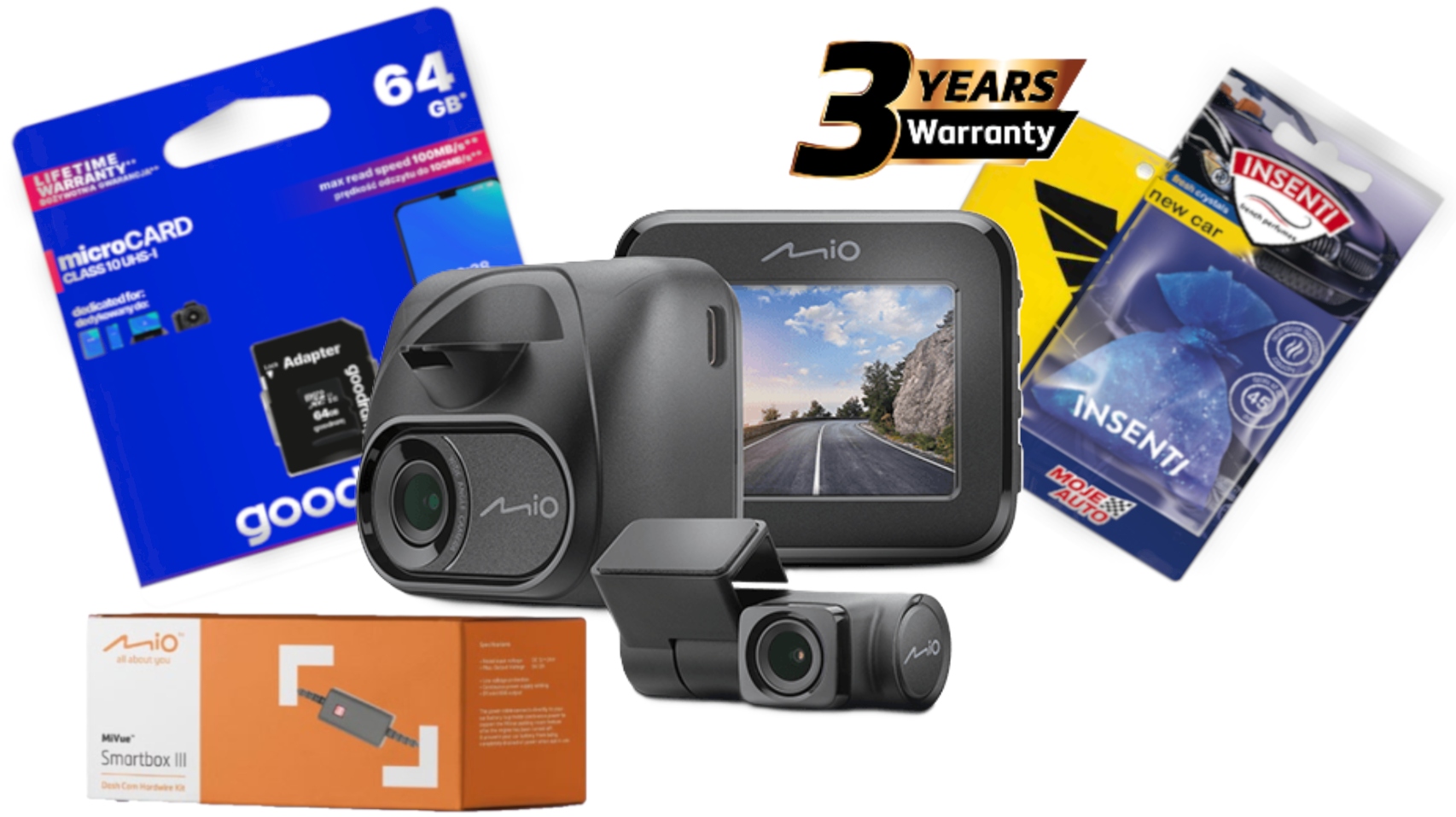 REJESTRATOR MIO MIVUE C595WD KAMERA SAM. DUAL GPS + Karta 64GB, Smartbox