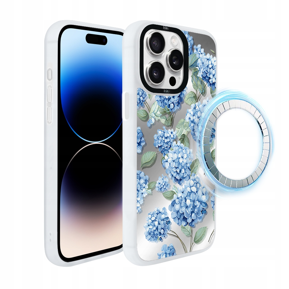 Pouzdro pro iPhone 14 Pro Max Ibizu DropGuard Matt s MagSafe, Hortenzie, bílé