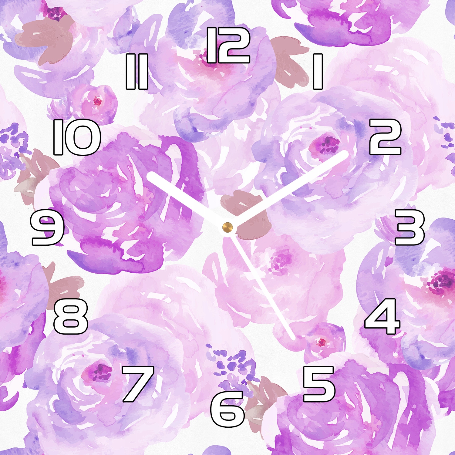 

Nowoczesny zegar szklany Akwarelowe kwiaty 30x30cm