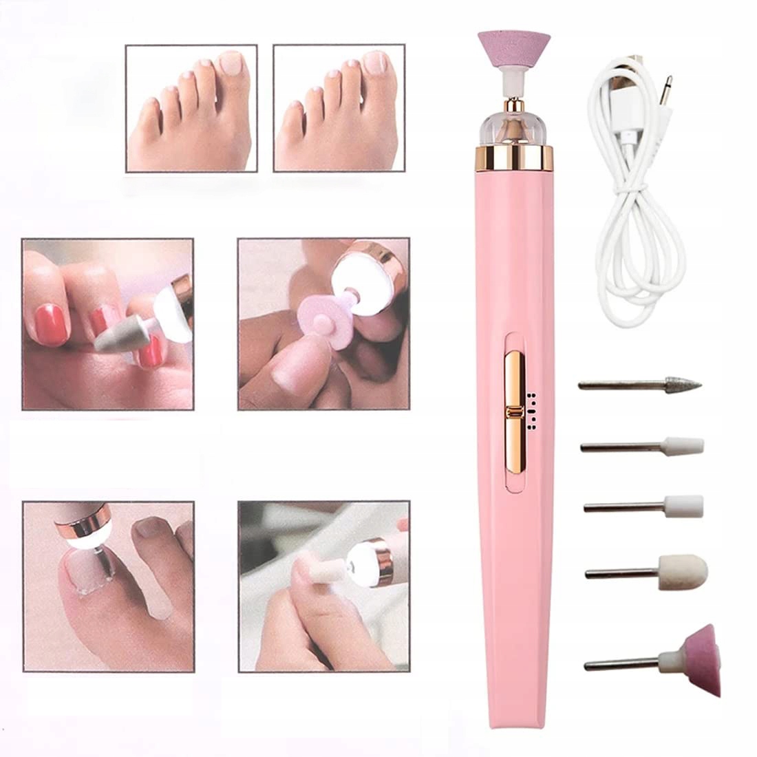 FREZARKA DO PAZNOKCI MANICURE PEDICURE FREZY FREZ PIELĘGNACJI DO SKÓREK USB Zasilanie bateryjne