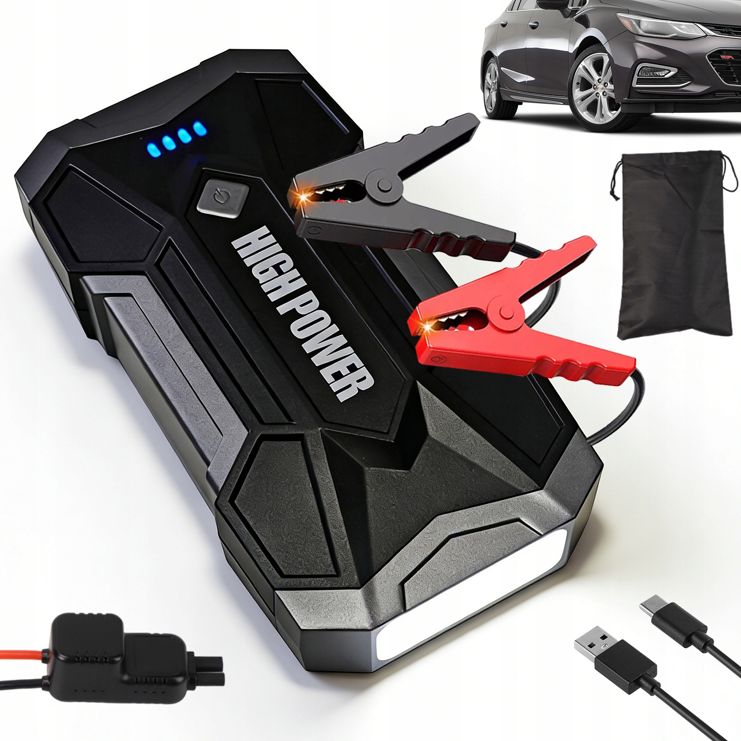 Jump Starter 8AH Startovací Zařízení 4500A Pro Motory 8L Led Powerbank