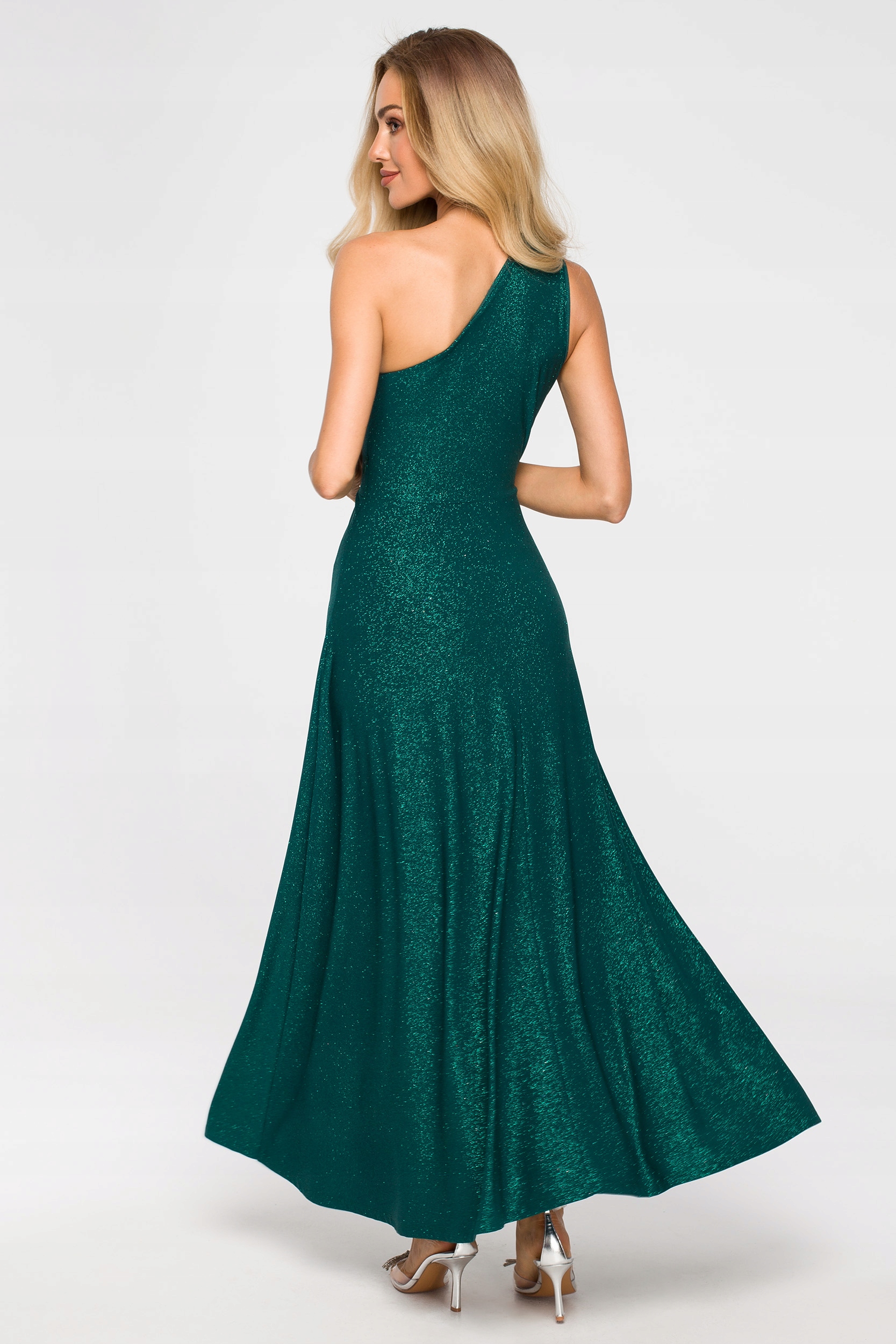 Šaty Elegantní Svatební Silvestr Maxi Na Jedno Rameno Smaragd 40 L