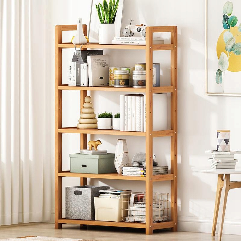 REGAŁ BAMBUSOWY DREWNIANY STOJĄCY PÓŁKA STOJAK SZAFKA 5 PÓŁEK GARDEROBA Kolor mebla odcienie beżu odcienie brązu