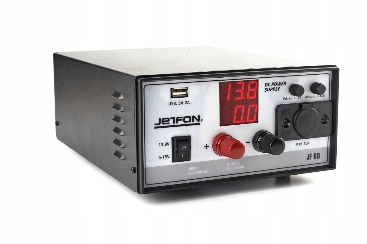 Jetfon JF-60 zasilacz impulsowy 60A, 5-15V, cyfrowe wskaźniki, Usb 5V