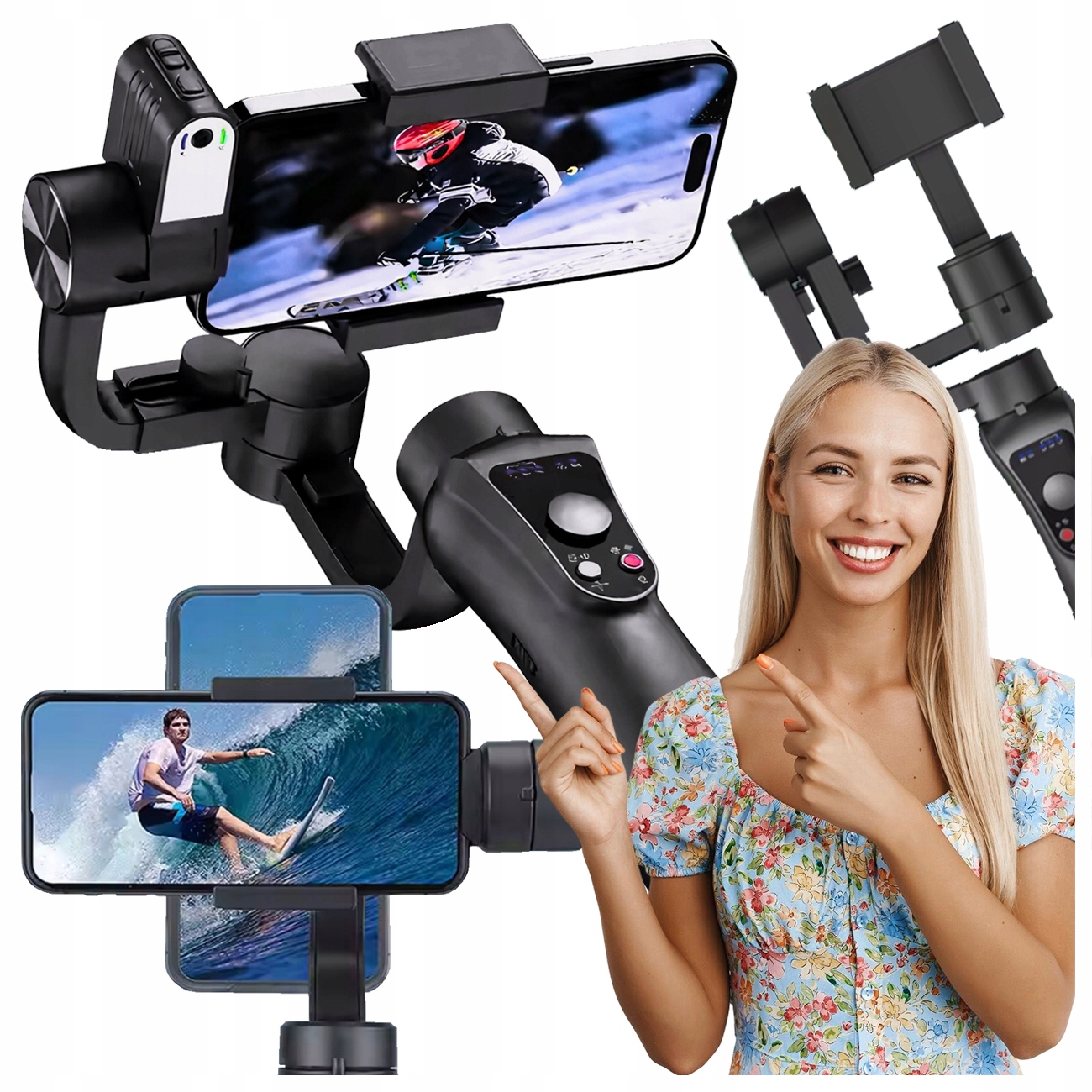 Gimbal 3 Osiowy Do Telefonu Smartfona Iphone Samsung Zoom Lampa Led Kamera