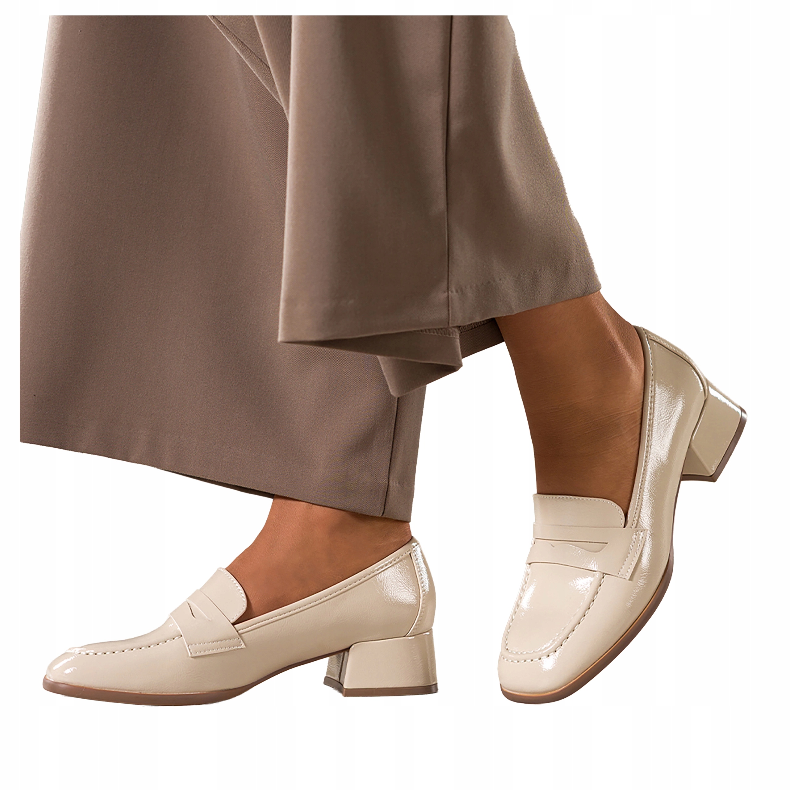 Mokasíny Béžové Dámské Lakované Podpatky Klodek Kožená Vložka vel 38