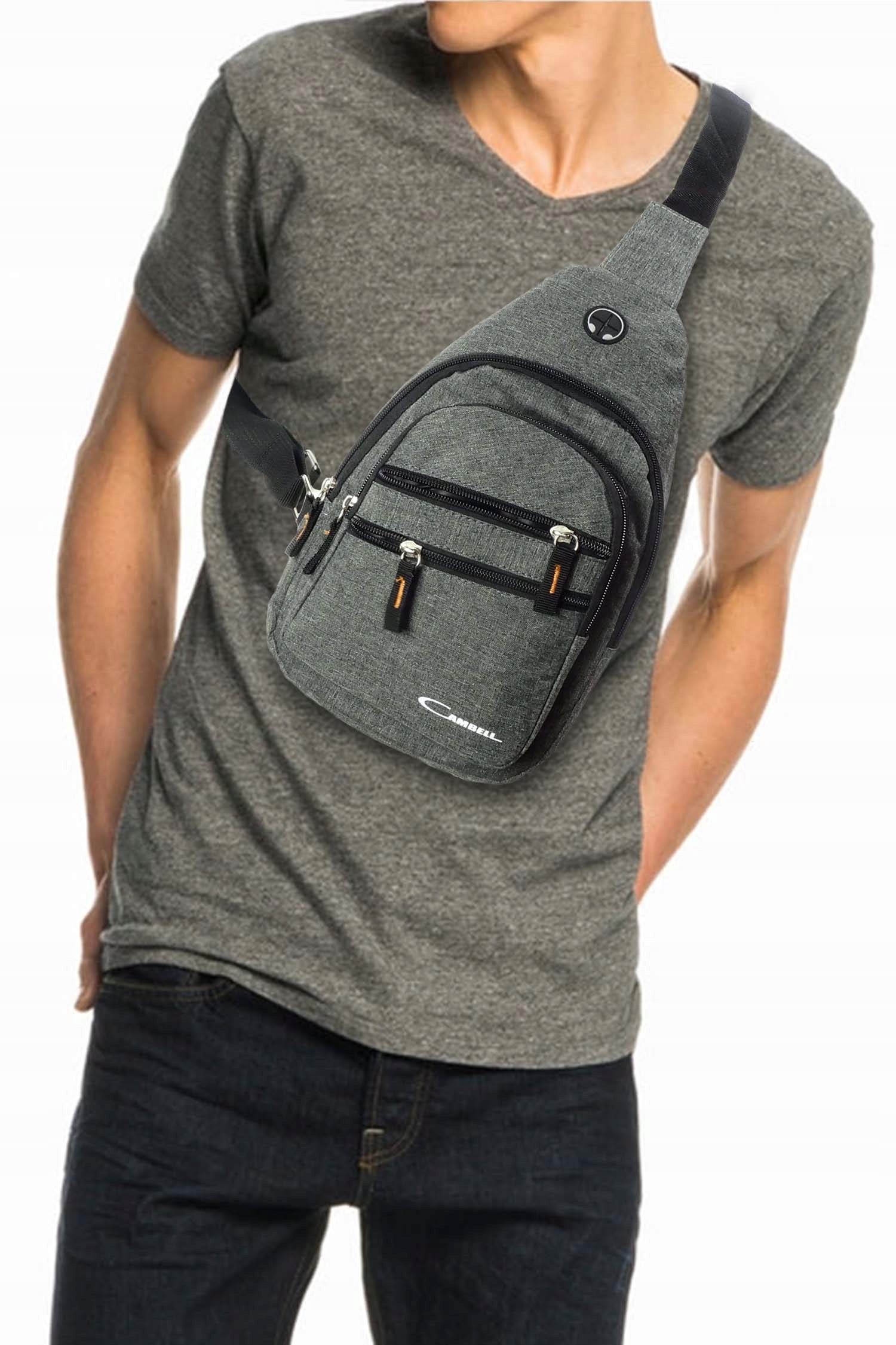 ELEGANCKA SASZETKA NERKA CAMBELL NA RAMIĘ SZARY UNISEKS Tkanina TELEFON Marka Cambell