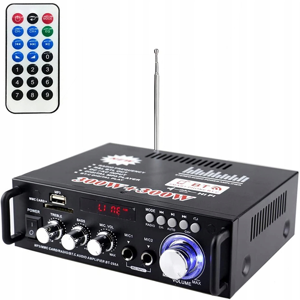 WZMACNIACZ HIFI BLUETOOTH BT-298A Z PILOTEM 600W Komunikacja Bluetooth