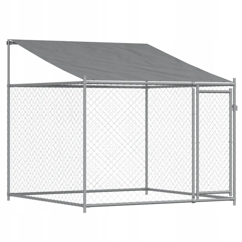 Levně Klec pro psa, se střechou a dveřmi, šedá, 2x2x2 m, ocel