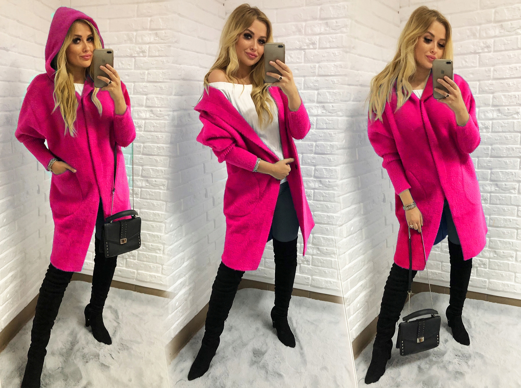 ALPAKI PŁASZCZ kurtka WEŁNA KOLORY oversize DŁUGI Model długi z kapturem, przejściowy, jesienny zimowy