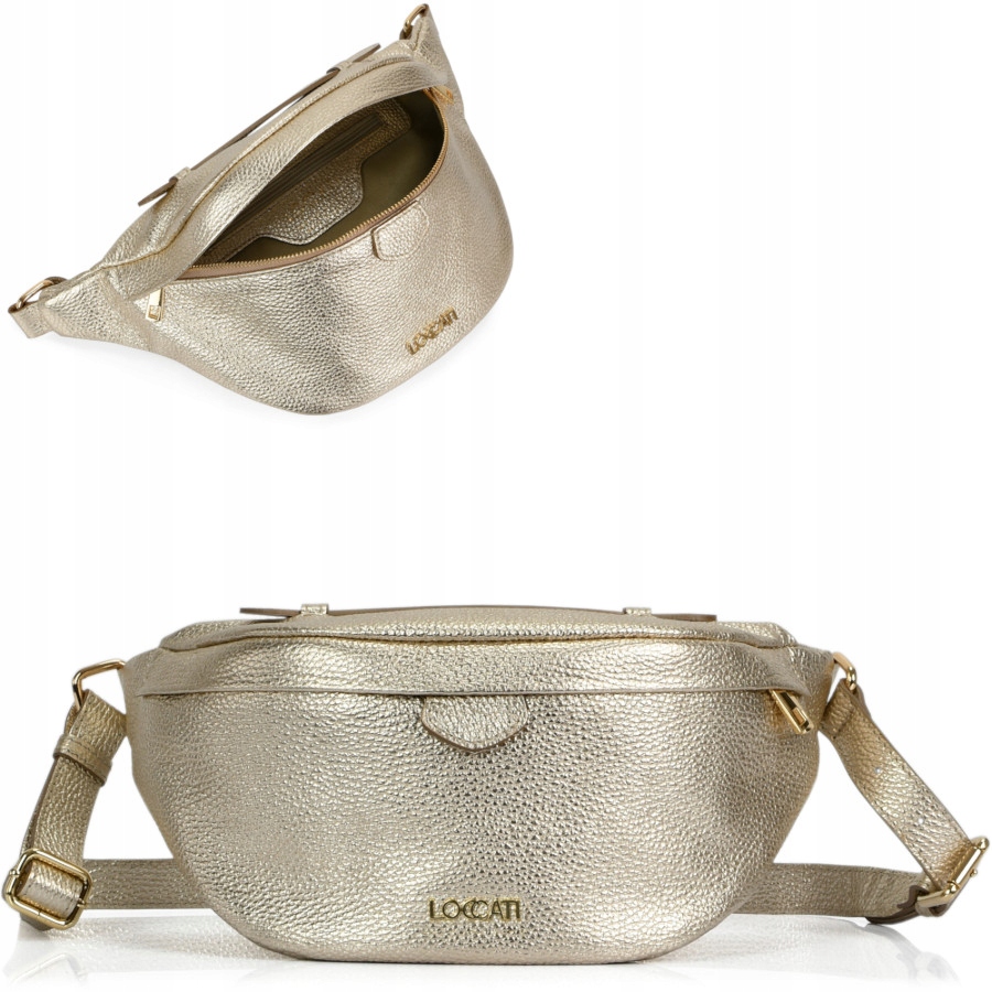 

Złota torebka crossbody duża nerka damska skórzana